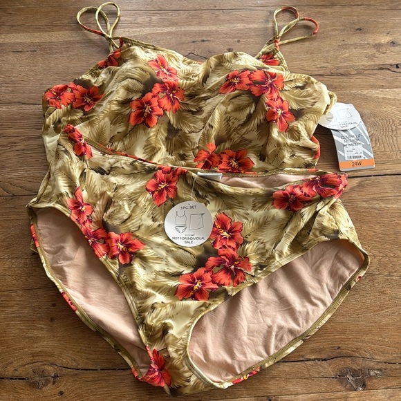 Your Best Look YBL Orange Green Tropical Tankini NWT Size 24W - Picture 1 of 6